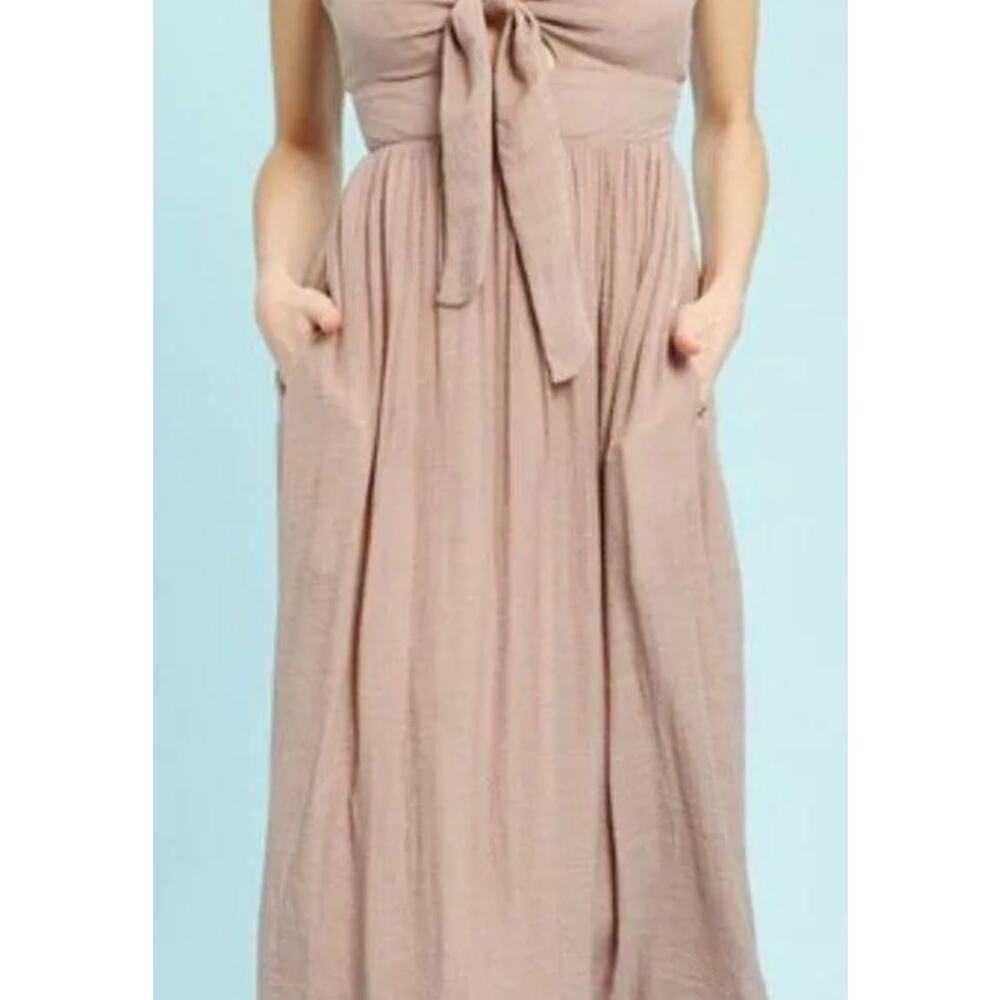 Listicle Front Tie Cutout Maxi Dress Mauve Adjustable Straps NEW Size M - Picture 2 of 12